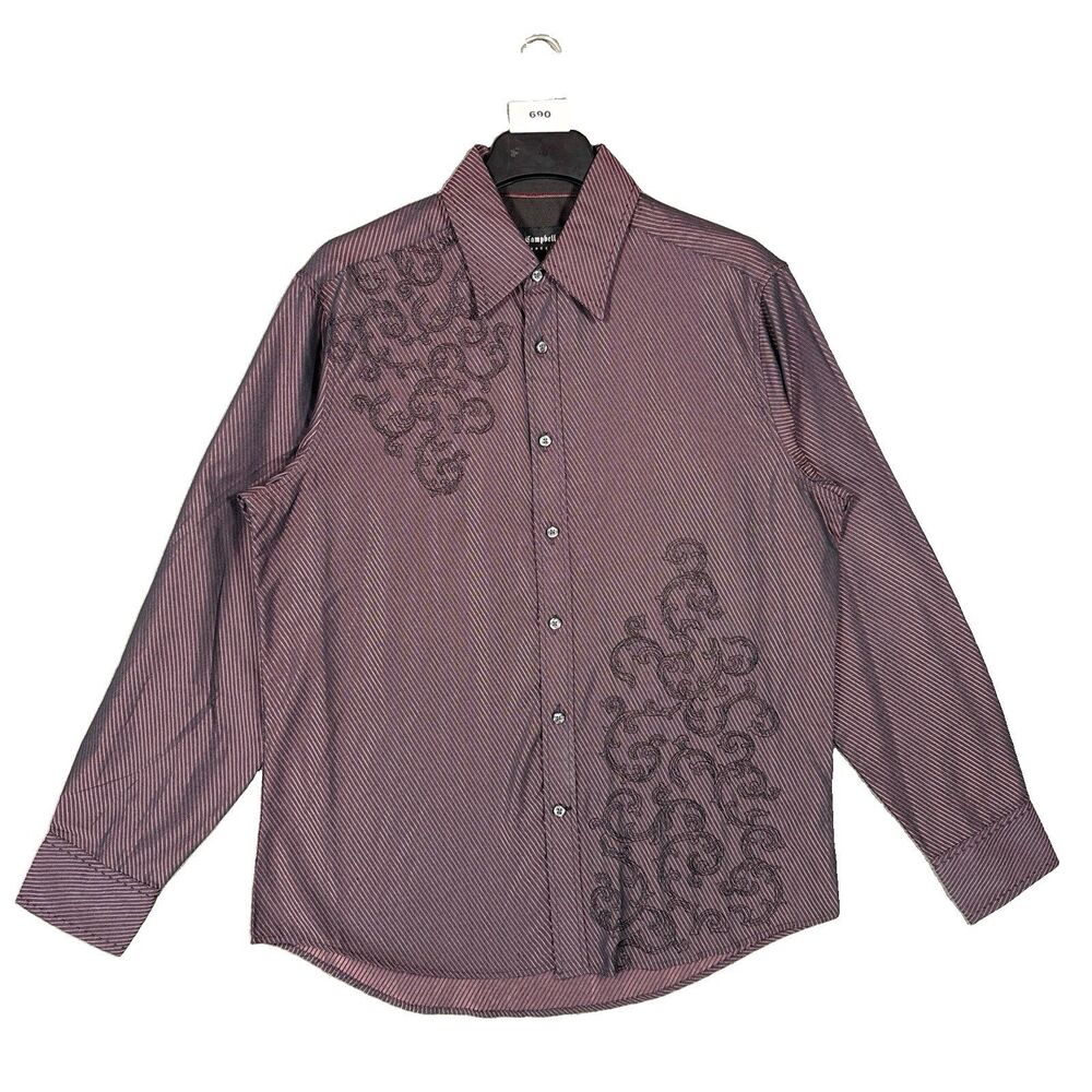 J Campbell Los Angeles Mens Embroidered Shirt Button Up Long Sleeve M Purple